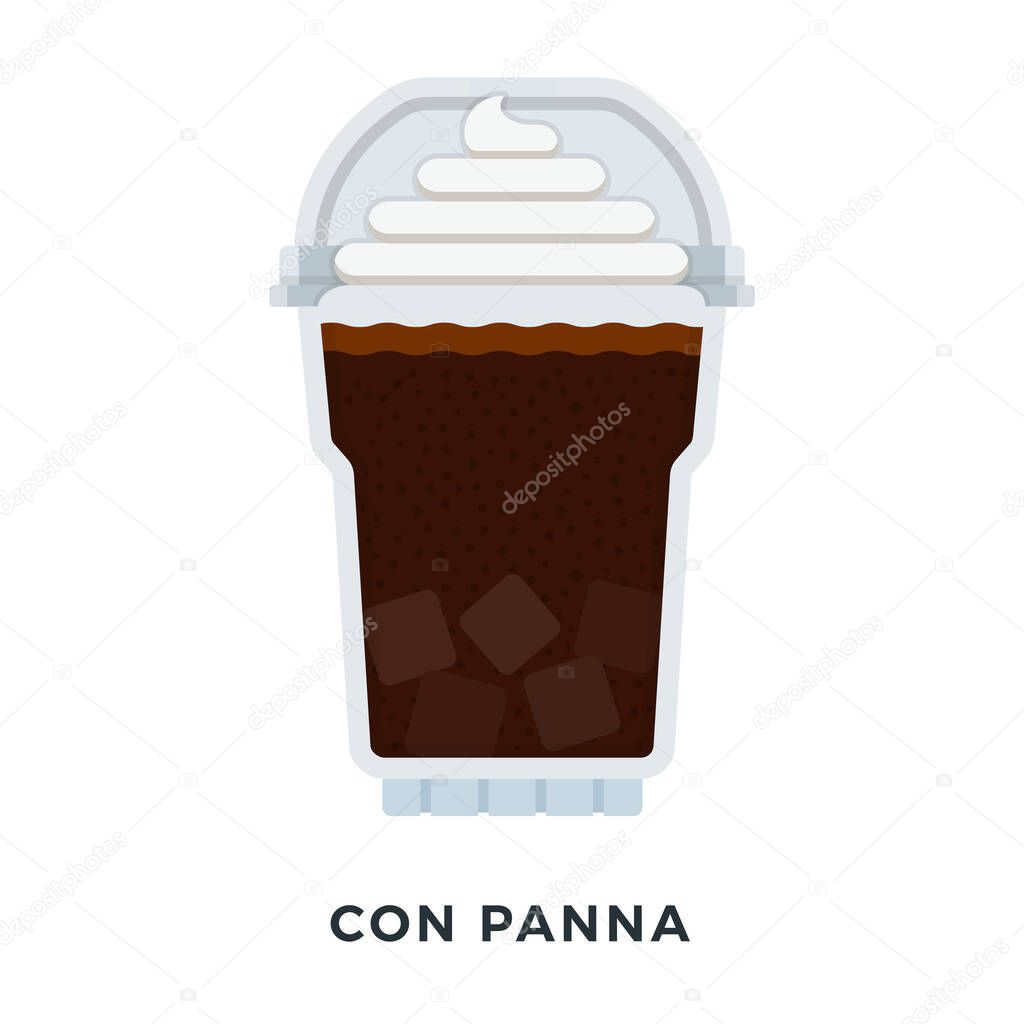 Con Panna coffee with ice cubes in a clear glass vector flat isolated