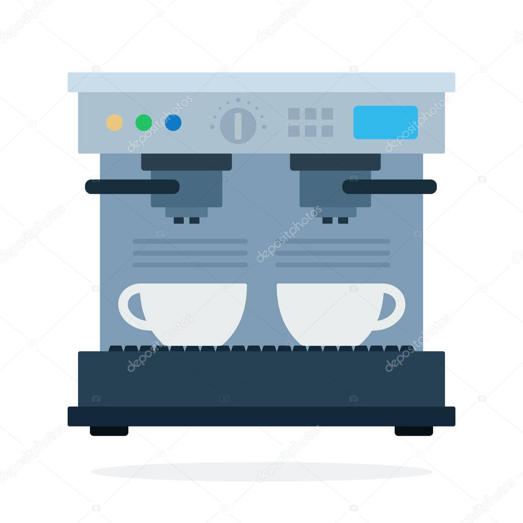 Coffee machine into two mugs vector flat isolated
