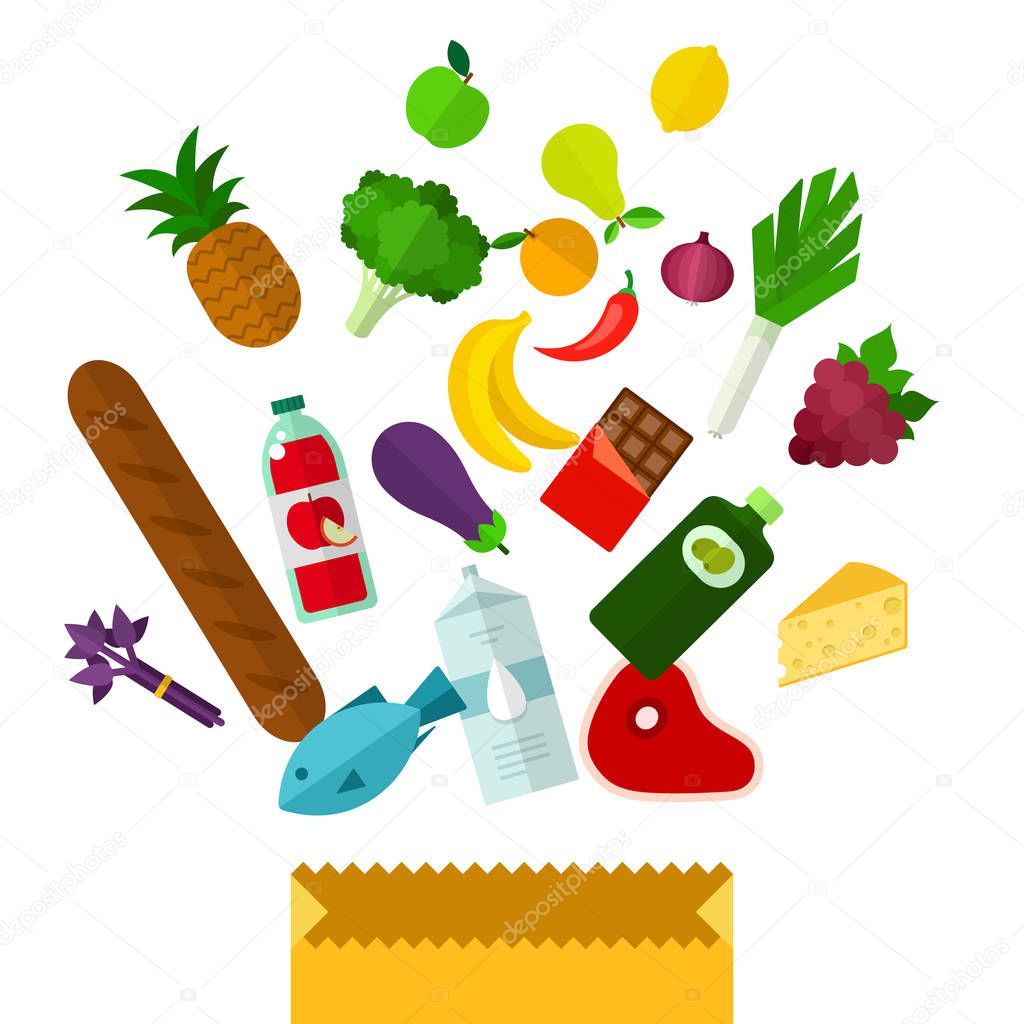 Food flying from the bag vector flat isolated