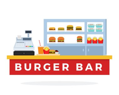 Burger Bar with tools flat vector