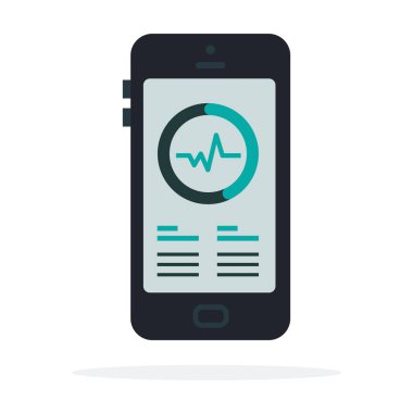 Black smartphone with pulse on the screen flat isolated