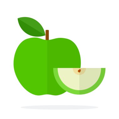 Yapraklı yeşil elma ve yalıtılmış elma parçası.