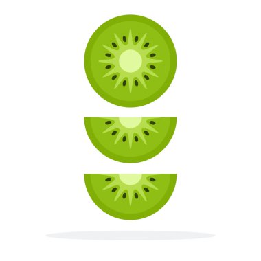 Round piece of kiwi and two wedges of kiwi vector flat isolated clipart