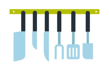 İzole edilmiş bir askı vektöründeki mutfak araçları