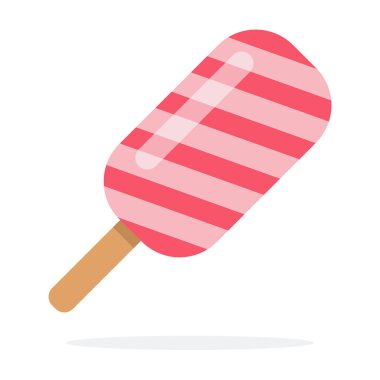 Çubuklu pembe dondurma, düz çizgili, izole.