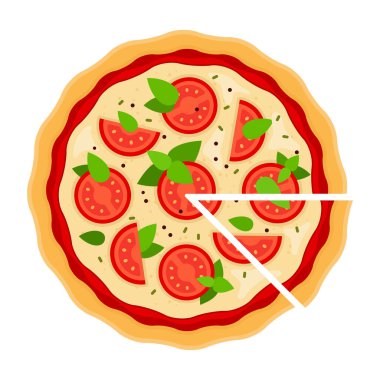 Kesik düz ikon vektörlü pizza Margarita.