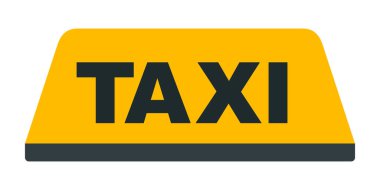 Taksi arabasının çatısında tabela ve taksici simgesi var.