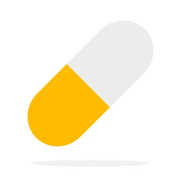 Λευκή κίτρινη κάψουλα αθλητικών βιταμινών επίπεδη απομονωμένη — Διανυσματικό Αρχείο