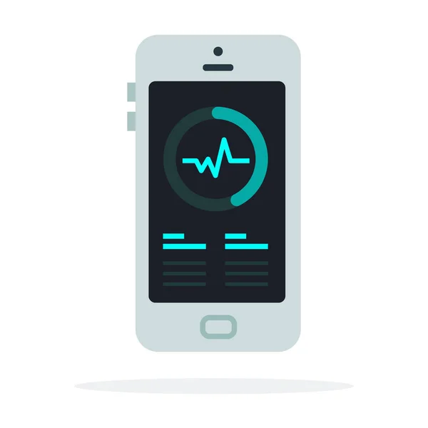Smartphone blanco con frecuencia cardíaca en pantalla plana aislada — Vector de stock