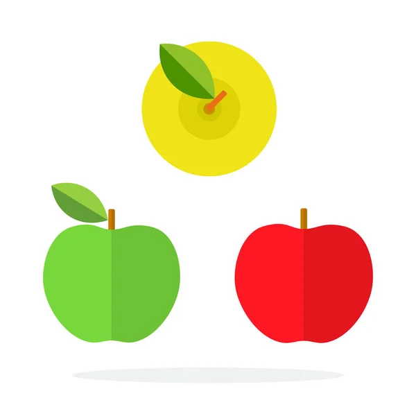 Rote und grüne Äpfel Seitenansicht und gelbe Äpfel Draufsicht flach isoliert — Stockvektor