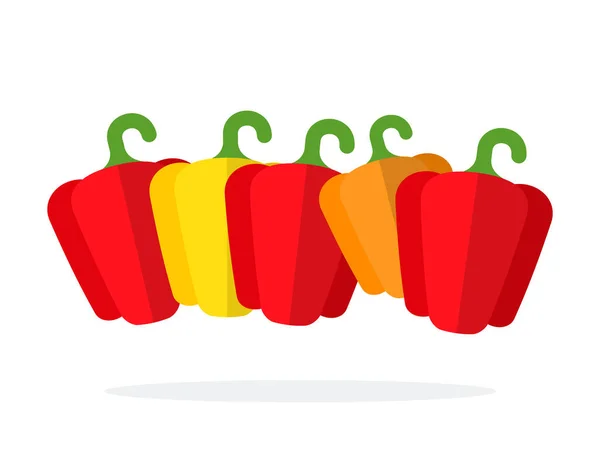 Red orange and yellow bell peppers flat isolated — Stock Vector