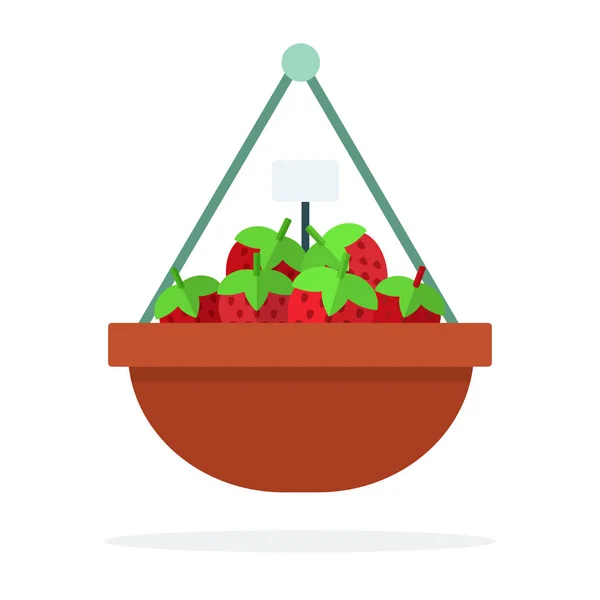 Φράουλες σε πήλινο καλάθι επίπεδο απομονωμένο — Διανυσματικό Αρχείο