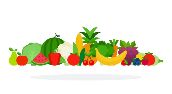 Obst und Gemüse für rohe Ernährung Vektor flach isoliert — Stockvektor