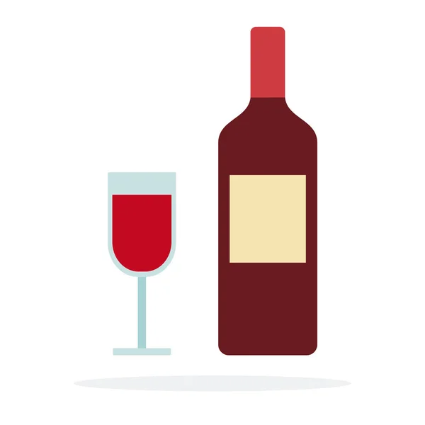 Бутылка и бокал красного вина плоские изолированные — стоковый вектор