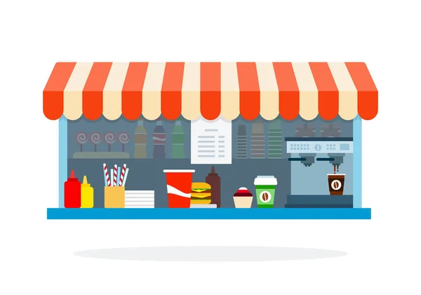 Calle cafetería de comida rápida plana aislada — Vector de stock