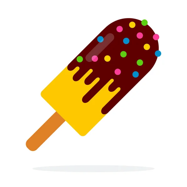 Yellow ice cream in chocolate glaze on a stick vector flat isolated — 스톡 벡터