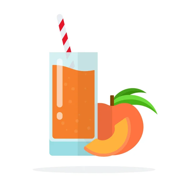 Jus d'abricot dans un verre avec des pailles, abricot mûr et un morceau d'abricot plat isolé — Image vectorielle