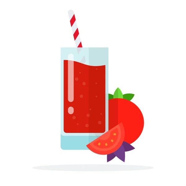 Jus de tomate dans un verre, une tranche de tomate et un plat de tomate entière isolé — Image vectorielle
