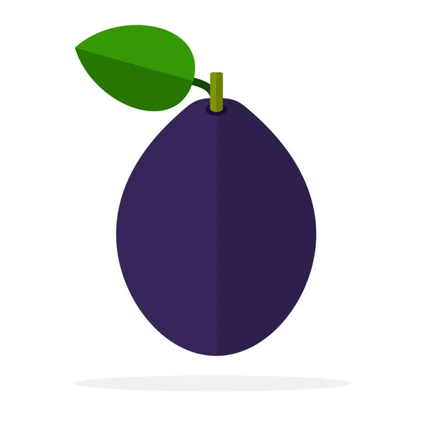 Whole plum with a leaf vertically vector flat isolated — 스톡 벡터