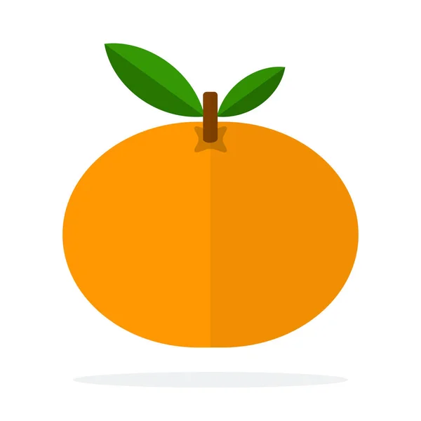 Ganze Mandarine mit einem Blatt flach isoliert — Stockvektor