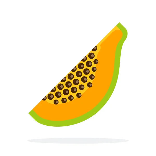 Een stuk papaya met zaden plat geïsoleerd — Stockvector