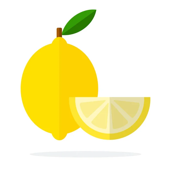 Zitrone mit Blatt und Segment der Zitrone flach isoliert — Stockvektor