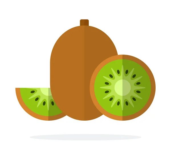 Kiwi 's, halve kiwi' s en schijfjes kiwi 's, geïsoleerd — Stockvector