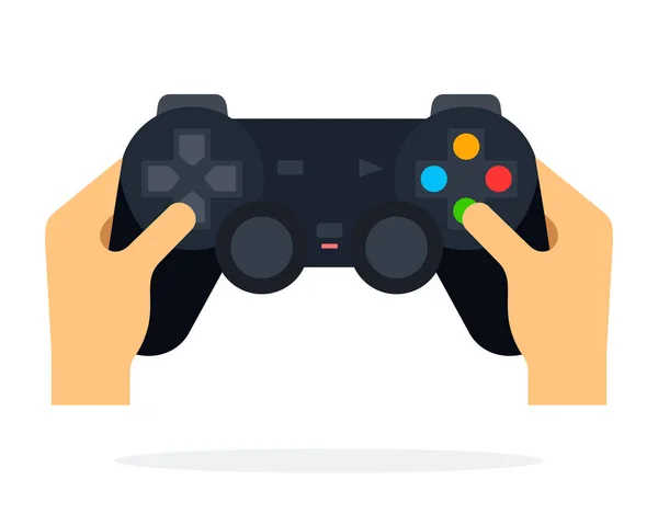 Joystick pour les jeux vidéo avec les mains du joueur à plat isolé — Image vectorielle