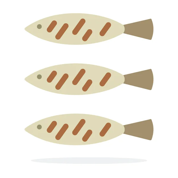 Pequeno peixe frito no vetor grelha plana isolado — Vetor de Stock