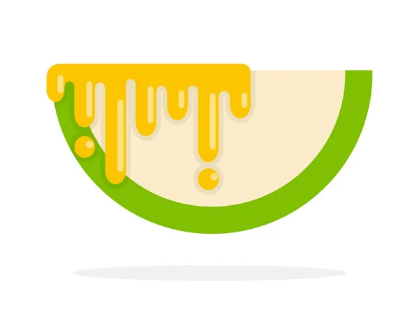 Een druppel honing op een stuk van een groene appel plat geïsoleerd — Stockvector
