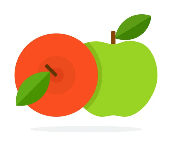 Rote und grüne Äpfel mit Stiel und Blättern flach isoliert — Stockvektor