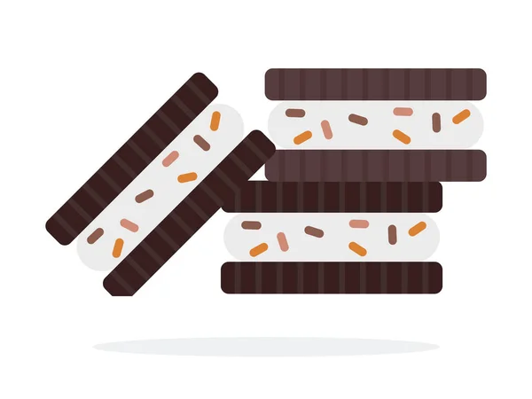 Chocolate sandwich cookies flat isolated — Stock Vector