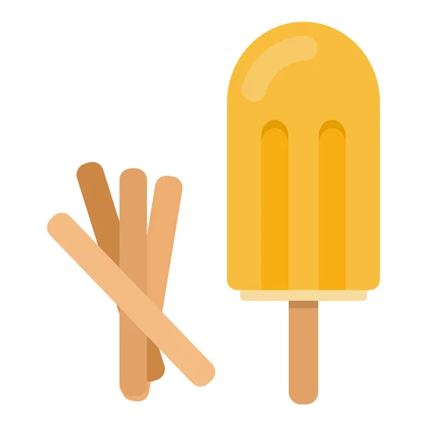 Gelato giallo su un bastone con bastoncini di gelato in legno piatto isolato — Vettoriale Stock