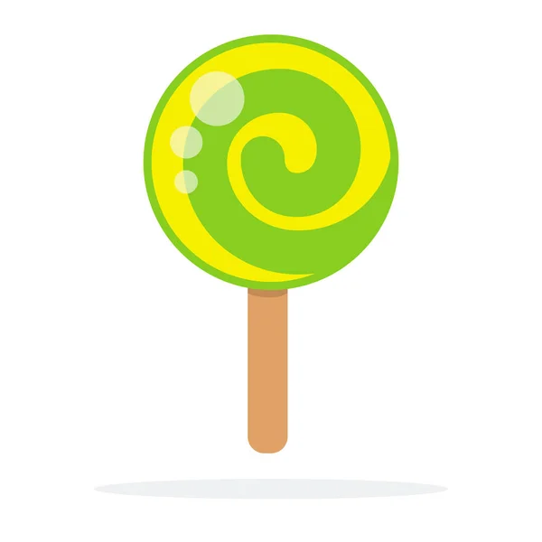 Groene ronde lolly swirl op stok vector plat geïsoleerd — Stockvector