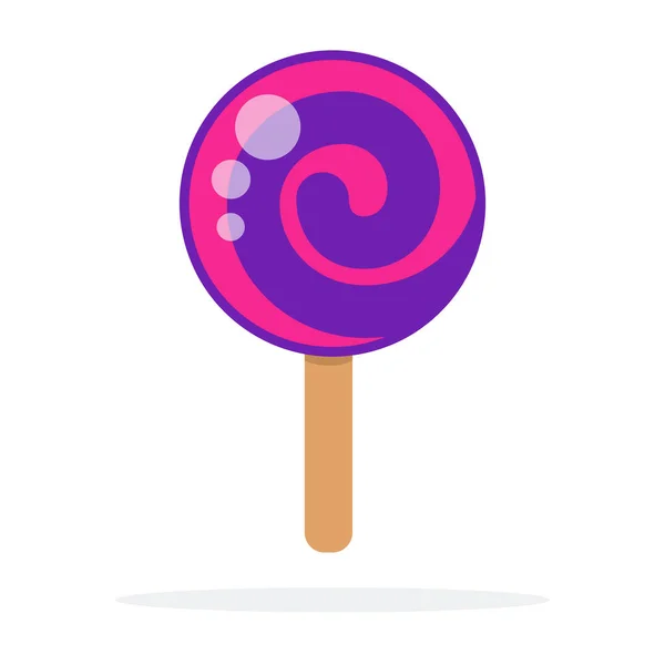 Lilac round lollipop swirl on stick vector flat isolated — 스톡 벡터