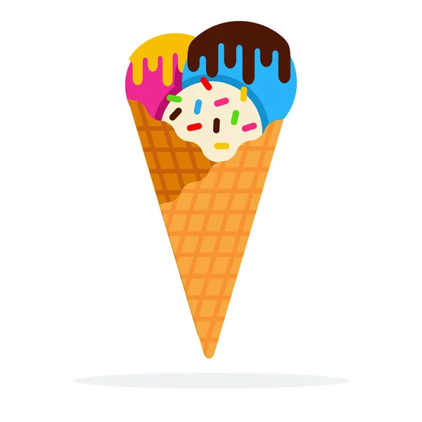Tres bolas de helado en un cono de gofre aislado — Archivo Imágenes Vectoriales