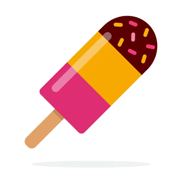 Banana berry ice cream on a stick with chocolate icing and decor flat isolated — 스톡 벡터