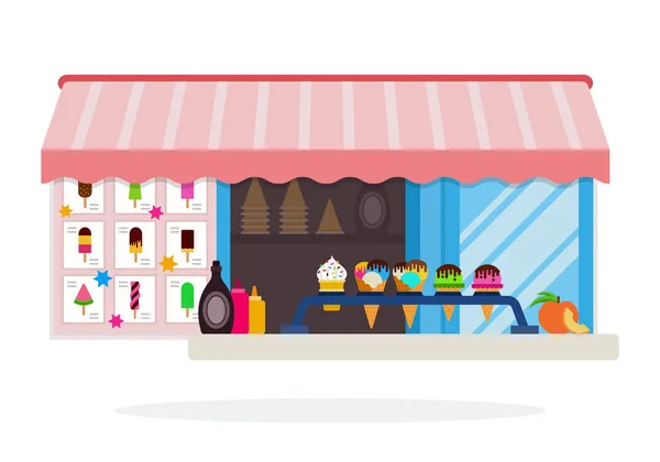 Ventana de la tienda de helados con un icono de vector de menú plana ilustración aislada — Archivo Imágenes Vectoriales