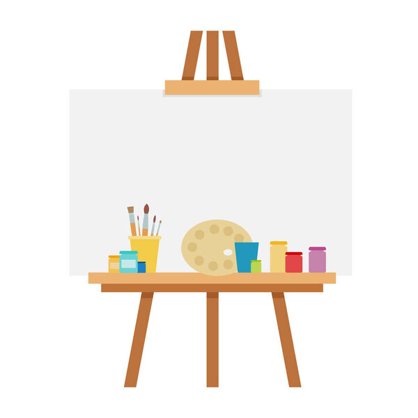 Easel with accessories for drawing vector flat isolated