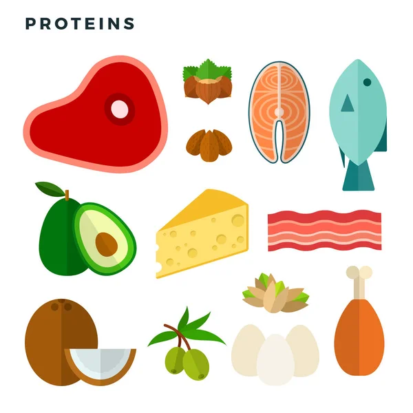 Foods high in protein vector flat isolated — Stock Vector
