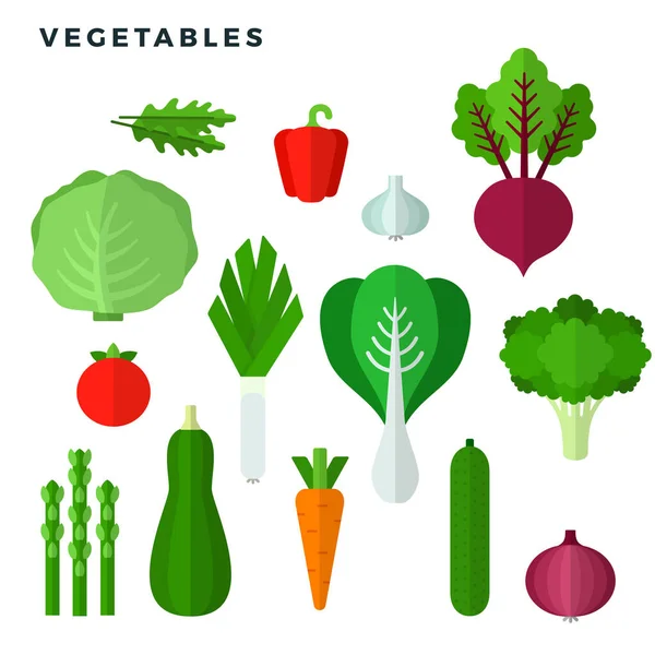 Warzywa wektor płaskie ikony zestaw izolowane na białym — Wektor stockowy