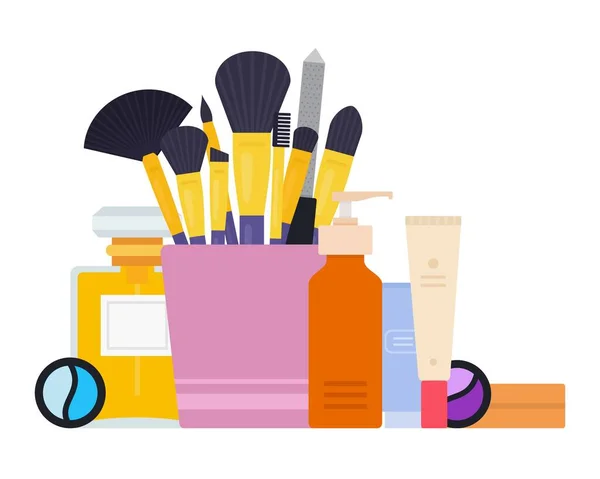 Kit de accesorios para el icono del vector de maquillaje ilustración plana aislada — Vector de stock