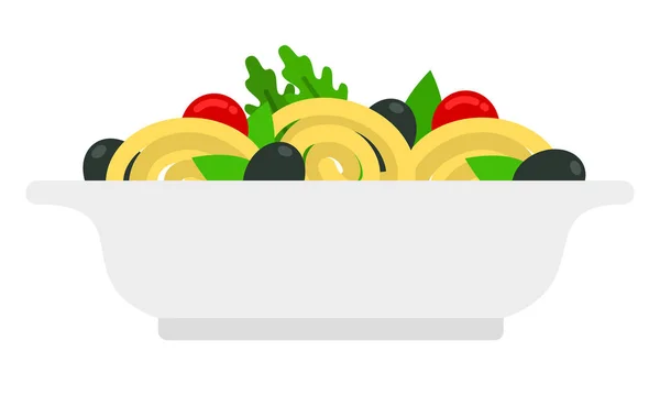 Espaguete com legumes em um vetor de placa plana isolada — Vetor de Stock