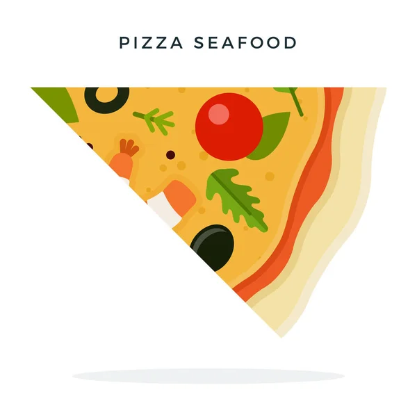 Кусок пиццы с векторной плоской из морепродуктов — стоковый вектор