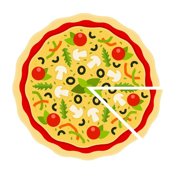 Итальянская пицца с разрезанным треугольным кусочком плоского вектора иконки изолированы — стоковый вектор