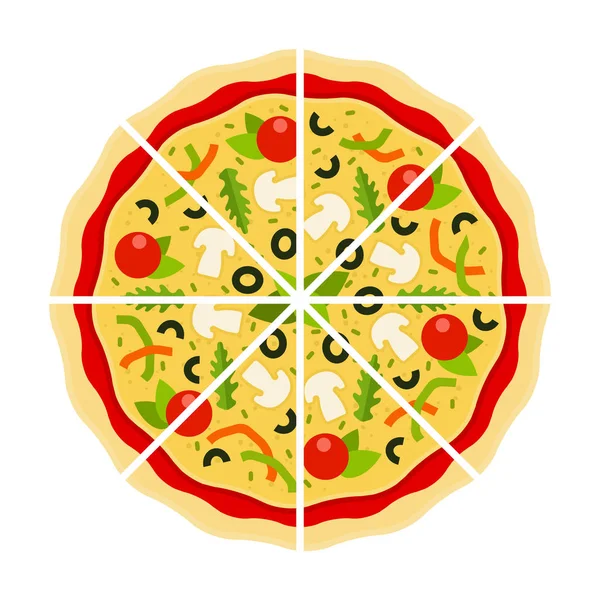 Italienska Pizza skuren i bitar platt ikon vektor isolerad — Stock vektor