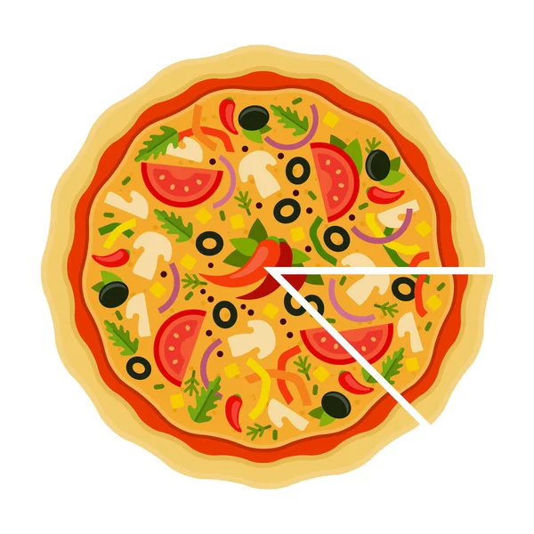 Мексиканская пицца с разрезанным кусочком плоского вектора иконки изолированы — стоковый вектор