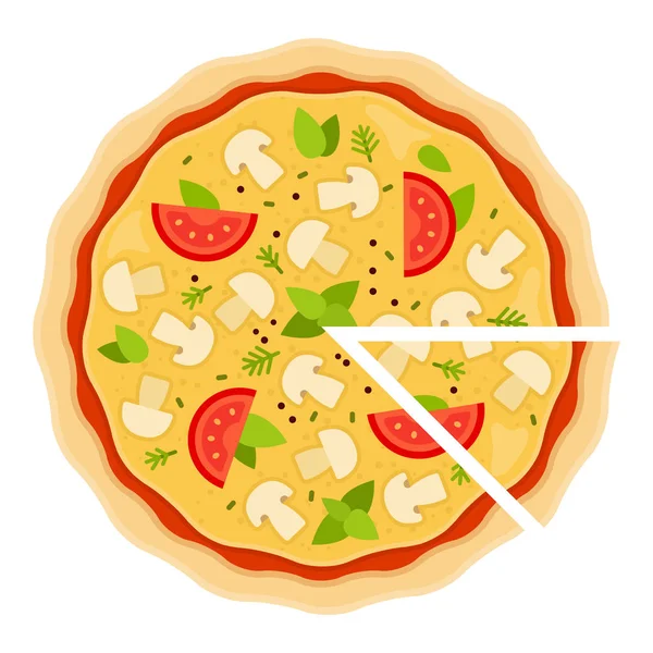 Грибная пицца с нарезанным кусочком плоского вектора иконки изолированы — стоковый вектор