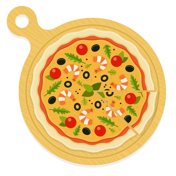 Средиземноморская пицца на деревянной доске векторной плоской изолированы — стоковый вектор
