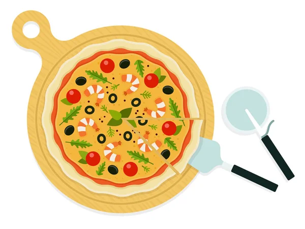 Пицца с морепродуктами и векторным набором — стоковый вектор